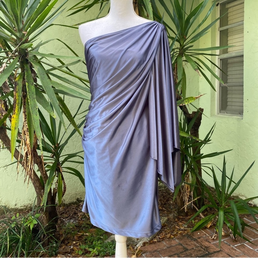 Gray Silver Draped One Shoulder Satin Dress